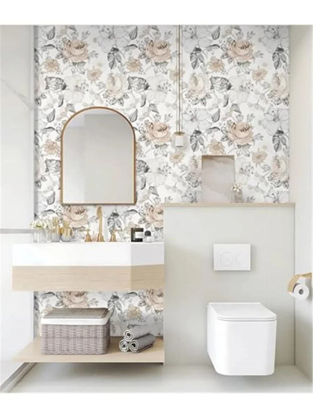 Floral Peel Stick Wallpaper Farmhouse Removable Vinyl Contact Paper Beige White